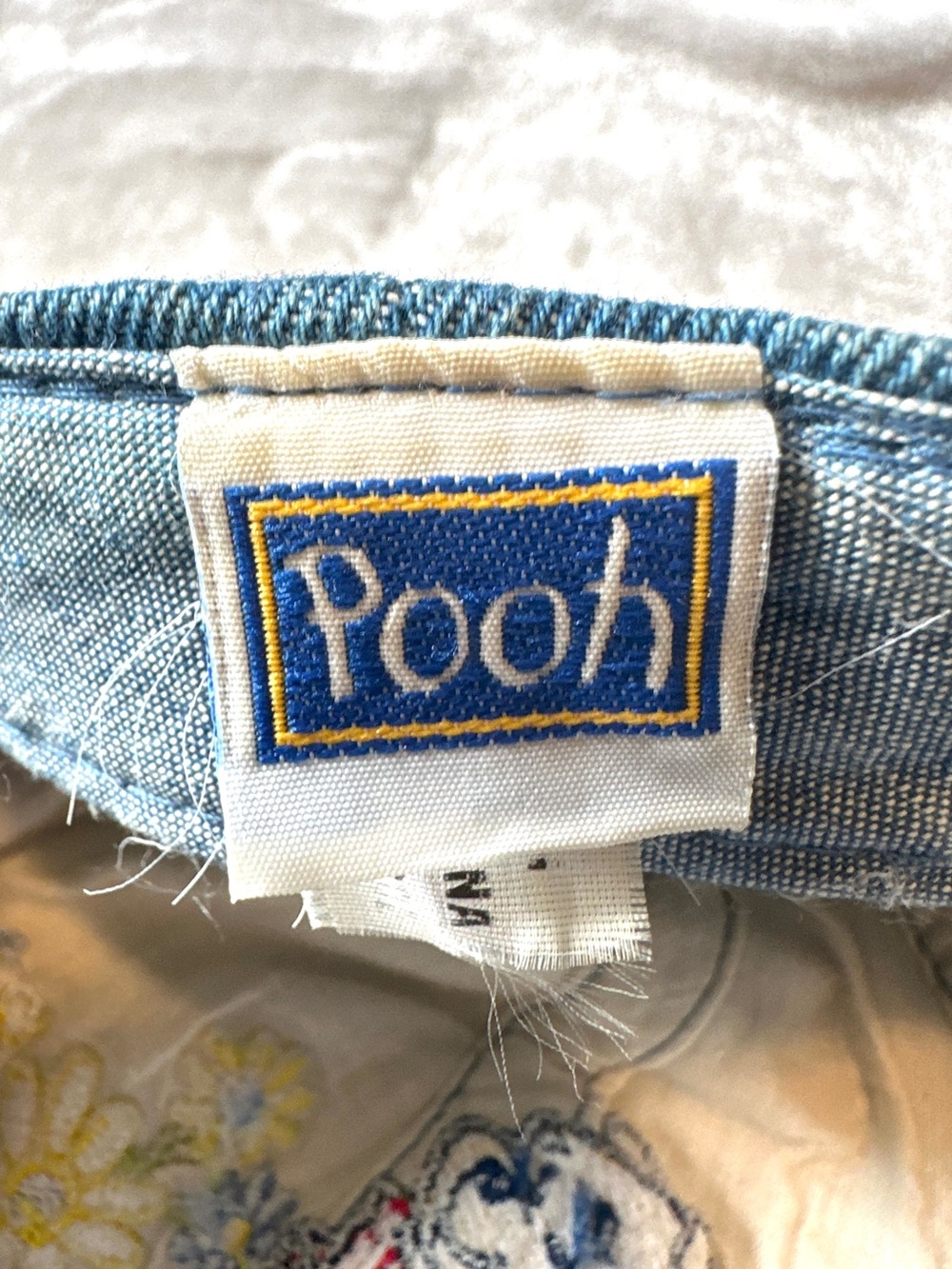 Vintage Disney Winnie the Pooh Blue Denim Cap with Yellow Embroidery Flowers - Picture 5 of 6